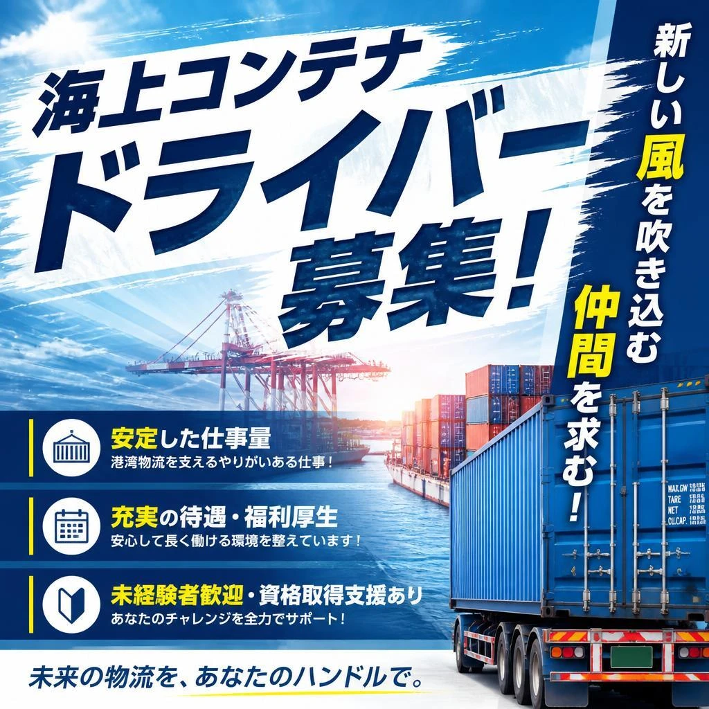 海上コンテナドライバー募集！新しい風を吹き込む仲間を求む！