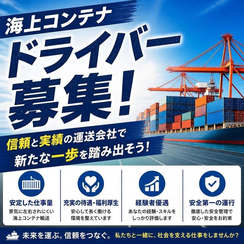 海上コンテナドライバー募集！信頼と実績の運送会社で新たな一歩を踏み出そう！