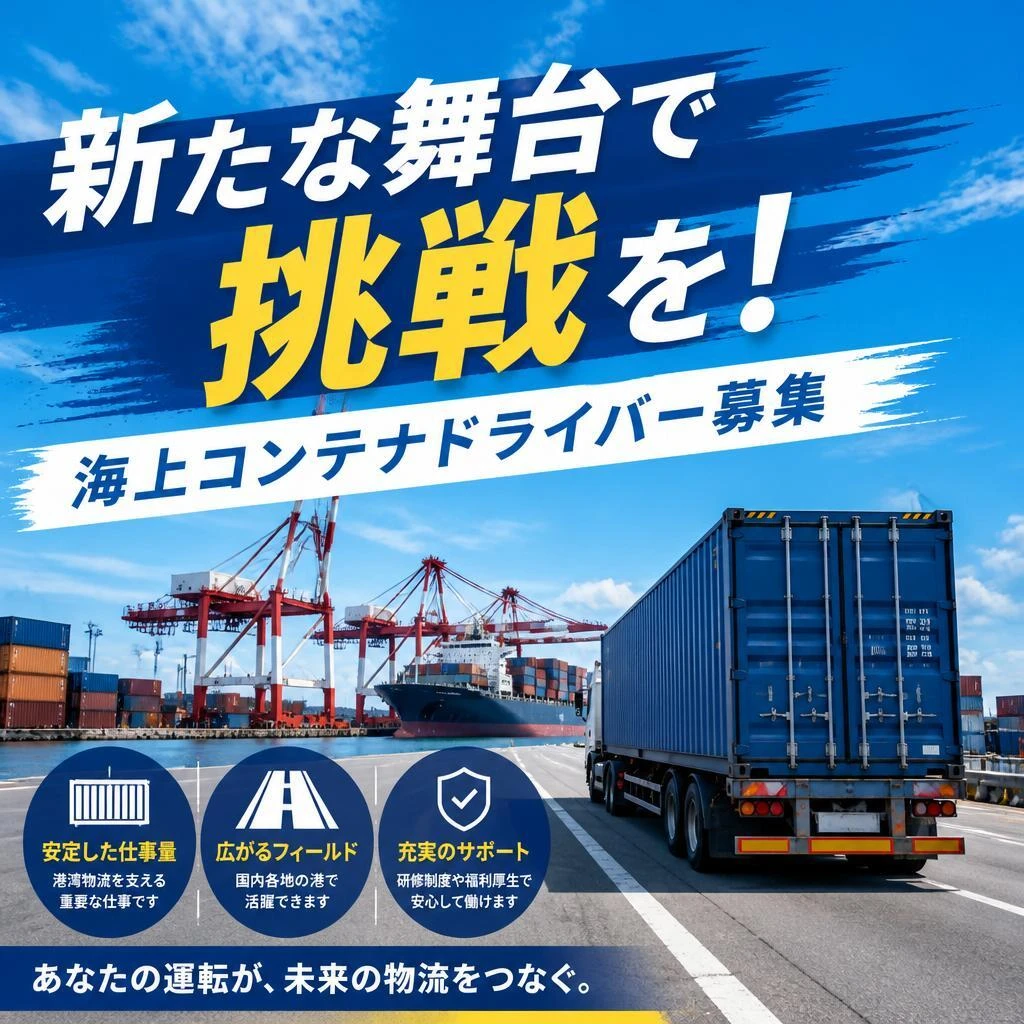 「新たな舞台で挑戦を！海上コンテナドライバー募集」