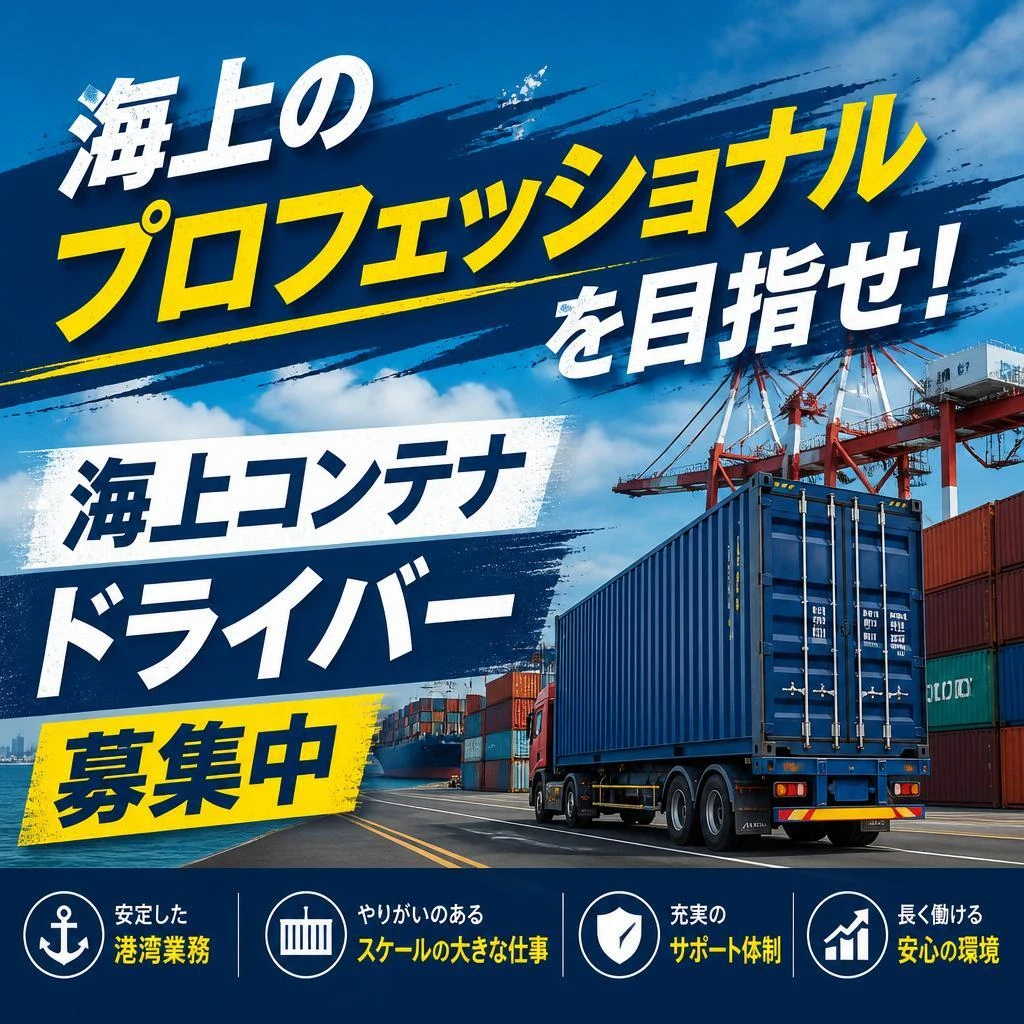 「海上のプロフェッショナルを目指せ！海上コンテナドライバー募集中」