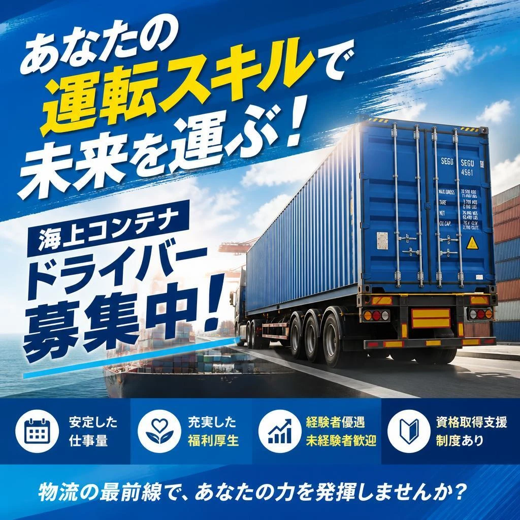 あなたの運転スキルで未来を運ぶ！海上コンテナドライバー募集中！
